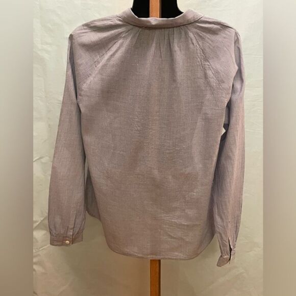 Medium Loft blue white striped 1/4 button down collared long sleeve blouse top - Picture 3 of 7